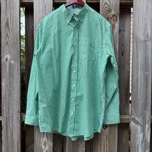 LL Bean Men's Green Gingham Wrinkle Resistant Traditional Long Sleeve XL-Tall